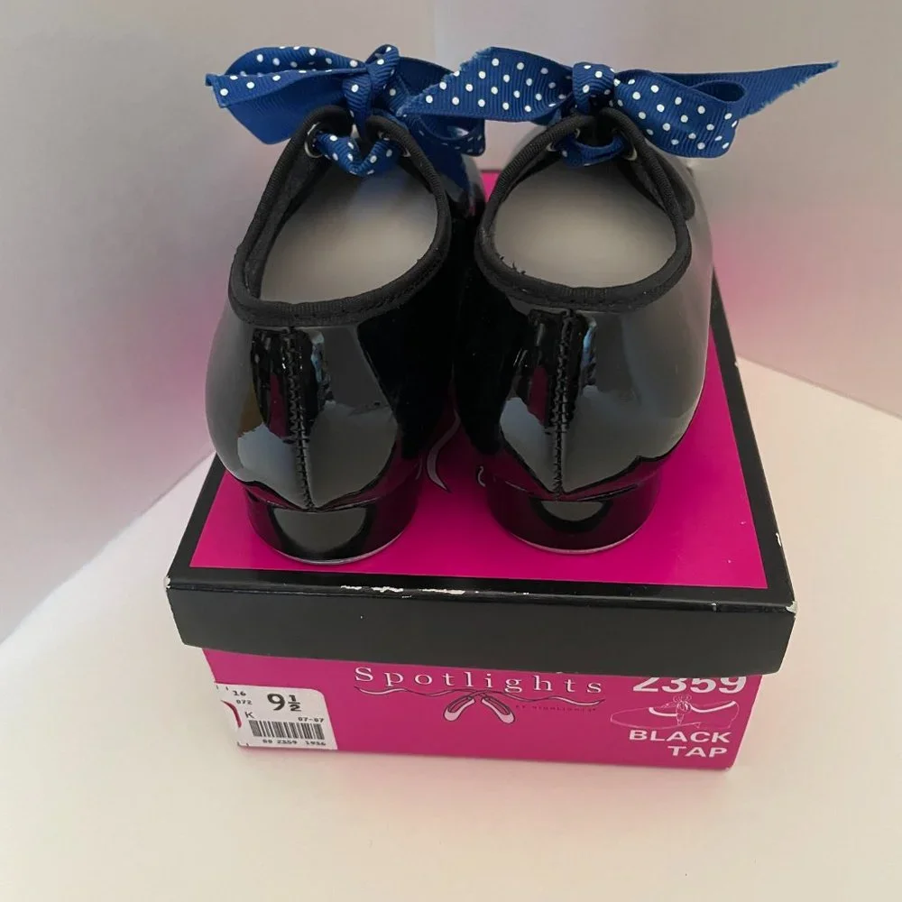 Spotlights Black Patent Tap Shoes w/ Polka Dot Bows - Size 9.5T